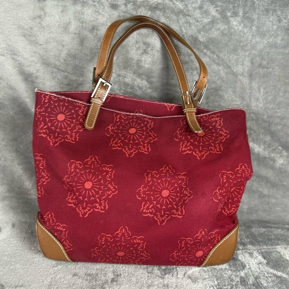 Banana Republic Handbags - Banana Republic Tote Bag Maroon Canvas Leather Straps & Corners Retro‎ Mandala